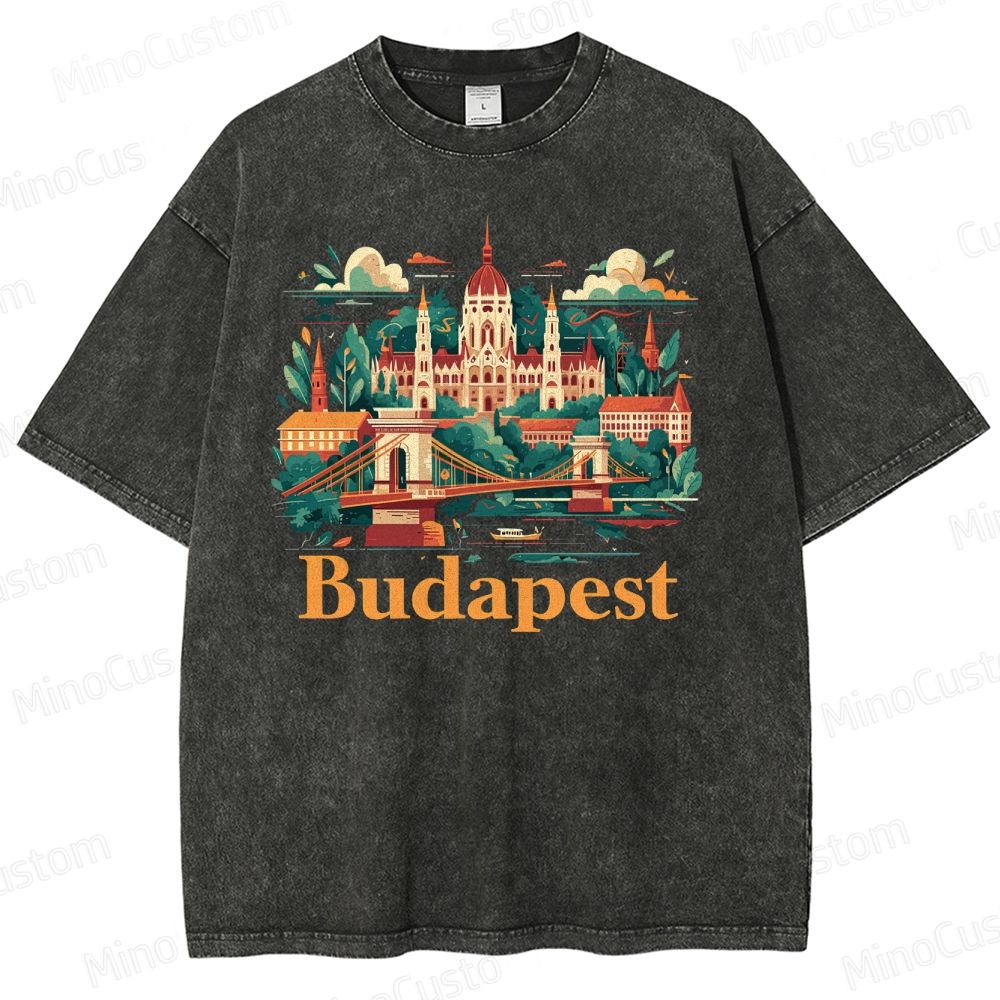 Vintage Washed The Grand Budapest Hotel - Inspired Budapest Graphic T - shirt