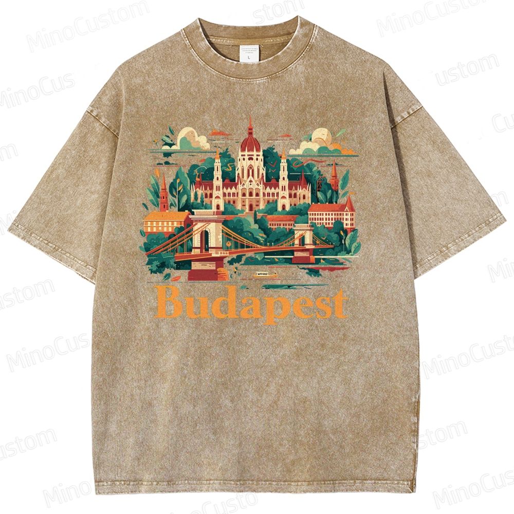 Vintage Washed The Grand Budapest Hotel - Inspired Budapest Graphic T - shirt