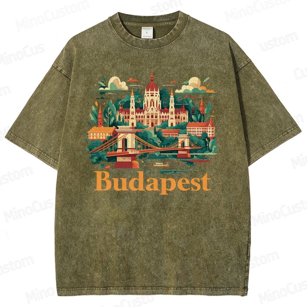 Vintage Washed The Grand Budapest Hotel - Inspired Budapest Graphic T - shirt