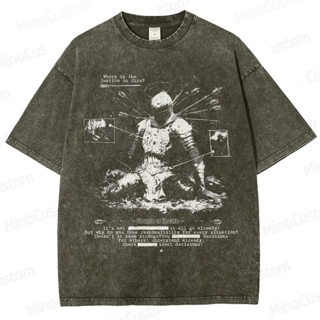 Vintage Washed Medieval Knight Graphic Philosophical T - shirt