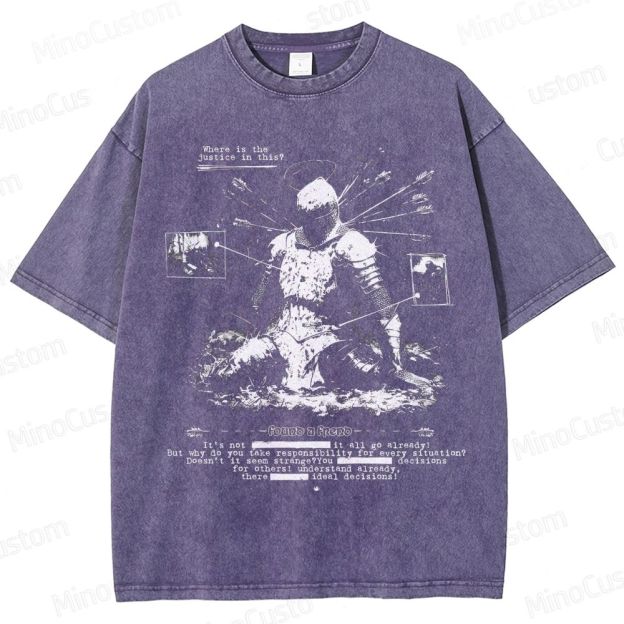 Vintage Washed Medieval Knight Graphic Philosophical T - shirt