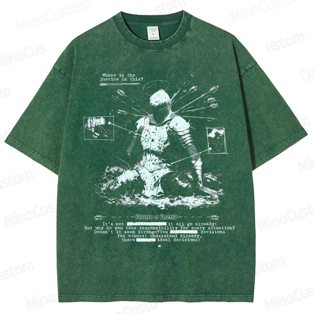 Vintage Washed Medieval Knight Graphic Philosophical T - shirt