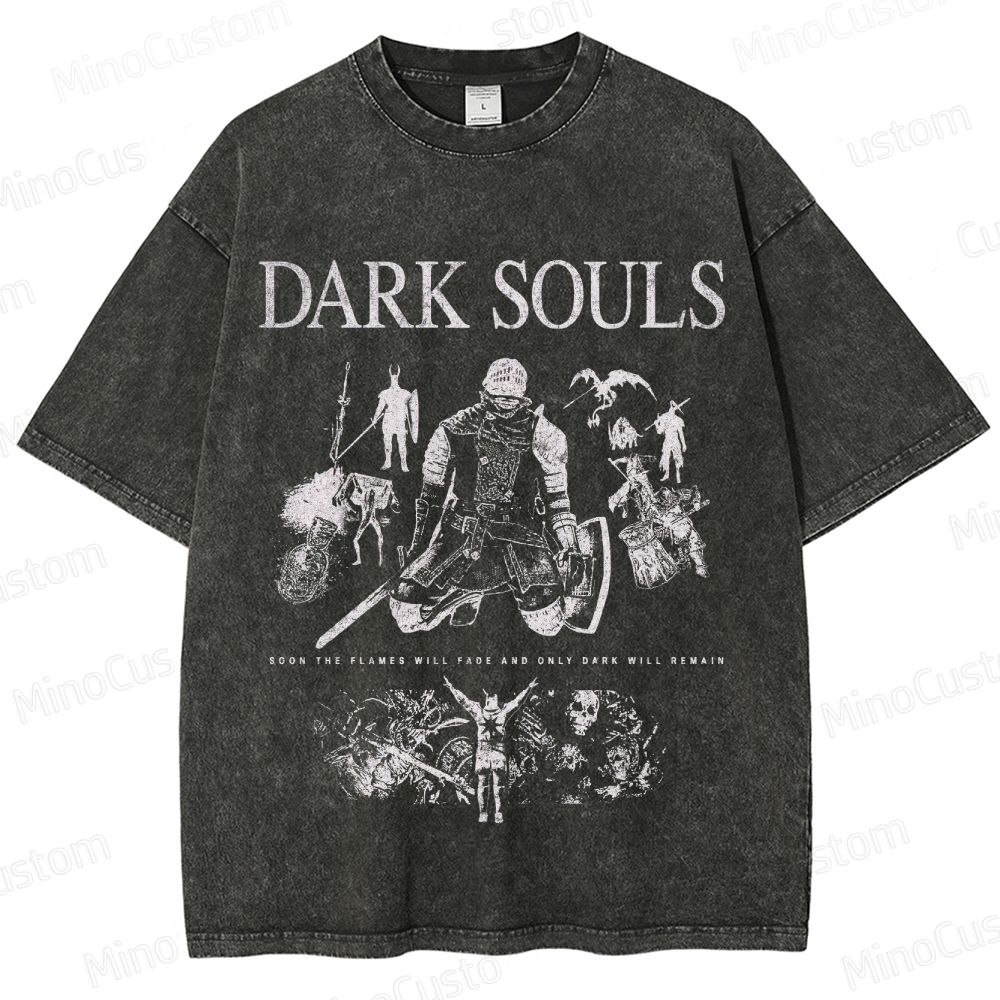 Vintage Washed Dark Souls Graphic Action RPG T - shirt