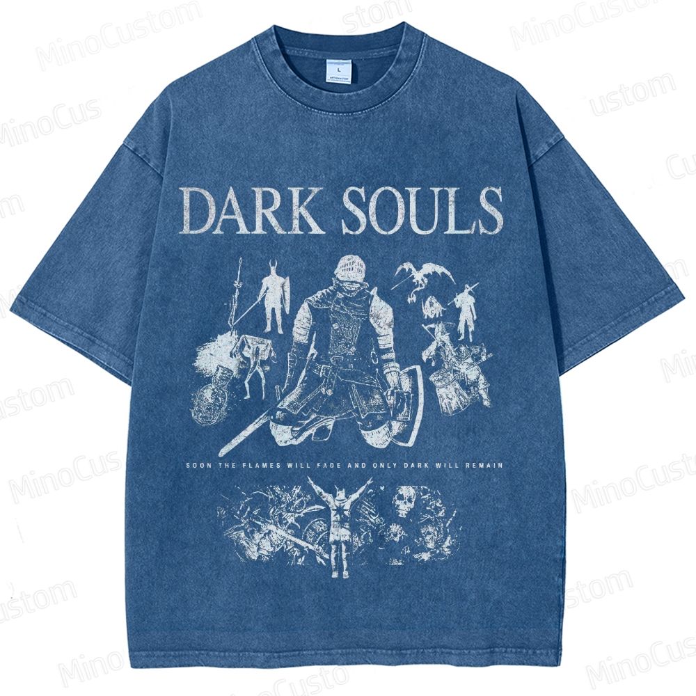 Vintage Washed Dark Souls Graphic Action RPG T - shirt