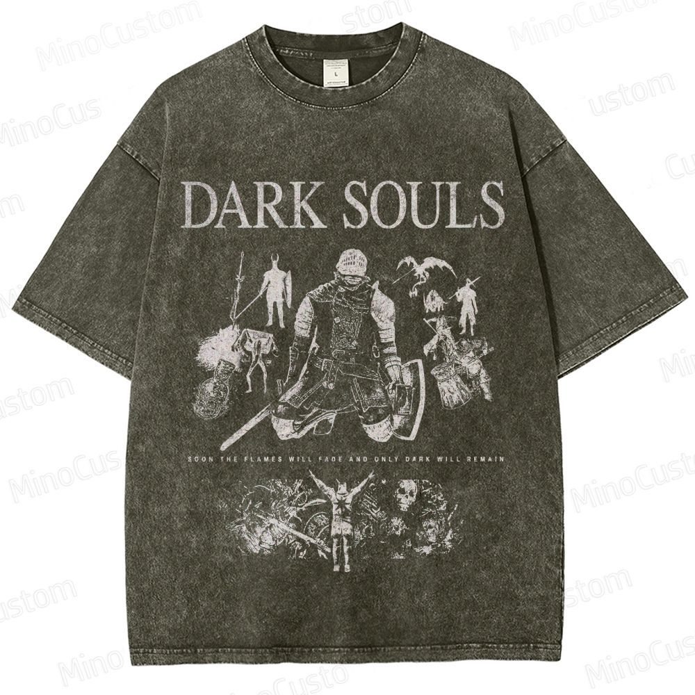 Vintage Washed Dark Souls Graphic Action RPG T - shirt