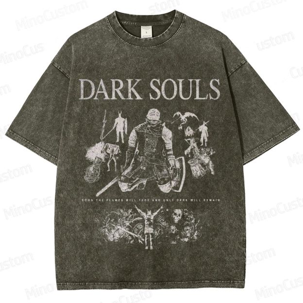 Vintage Washed Dark Souls Graphic Action RPG T - shirt