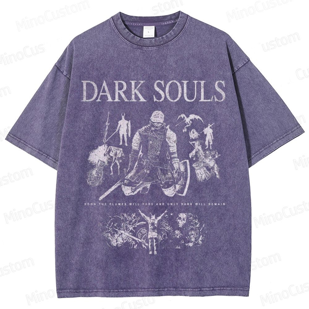 Vintage Washed Dark Souls Graphic Action RPG T - shirt