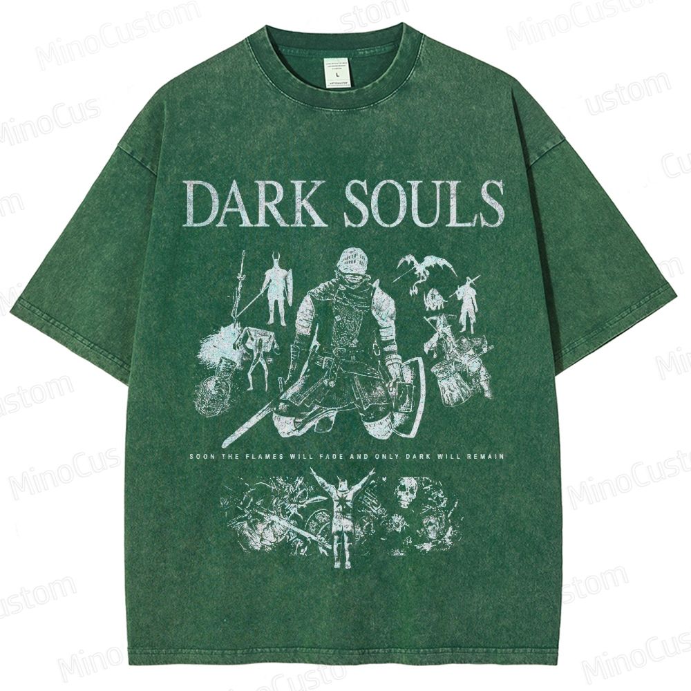 Vintage Washed Dark Souls Graphic Action RPG T - shirt