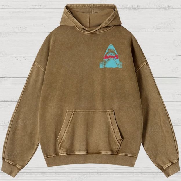 Jaws Movie Amity lsland Retro Graphic Washed Hoodies