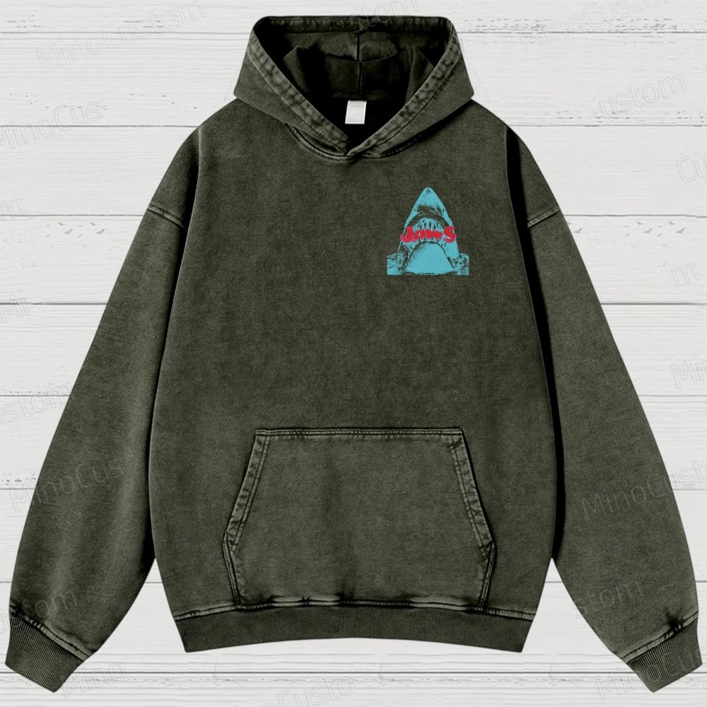 Jaws Movie Amity lsland Retro Graphic Washed Hoodies
