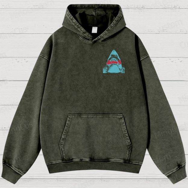 Jaws Movie Amity lsland Retro Graphic Washed Hoodies