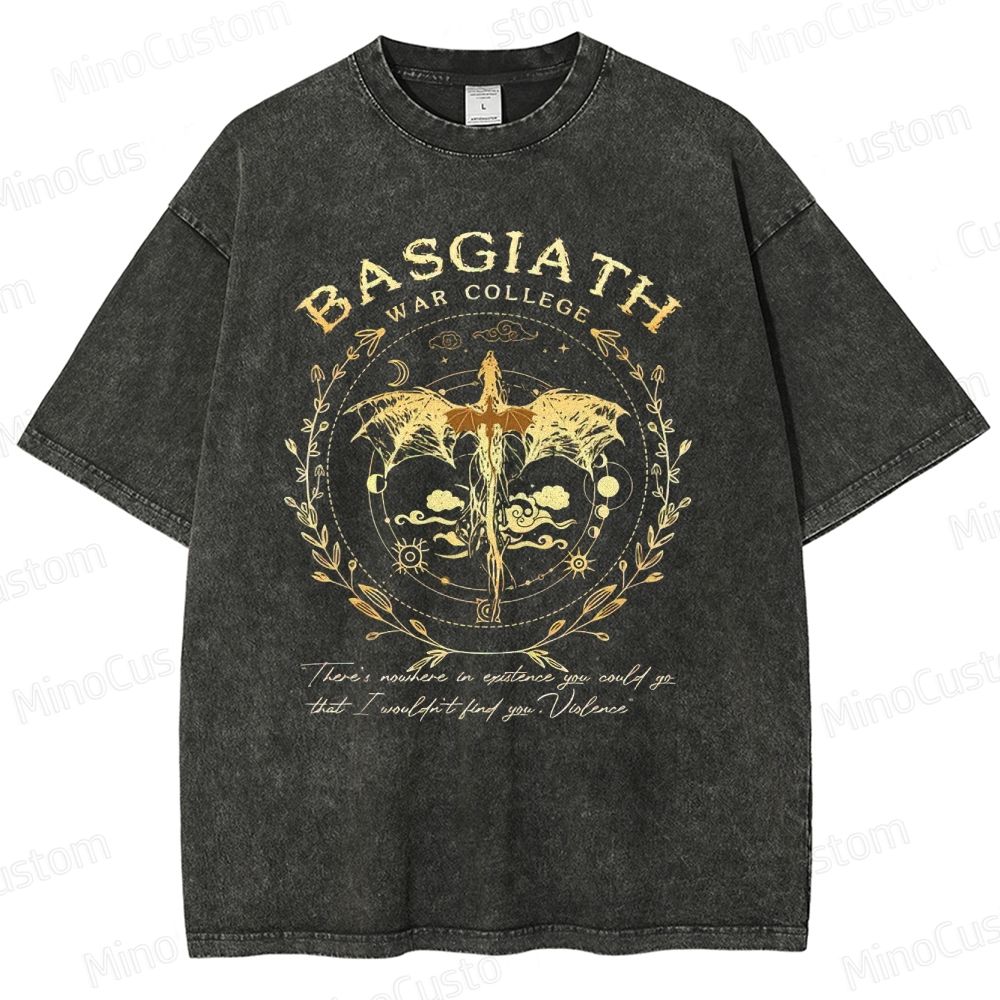 Vintage Washed Fourth Wing Basgiath War College Dragon Graphic Fantasy T - shirt