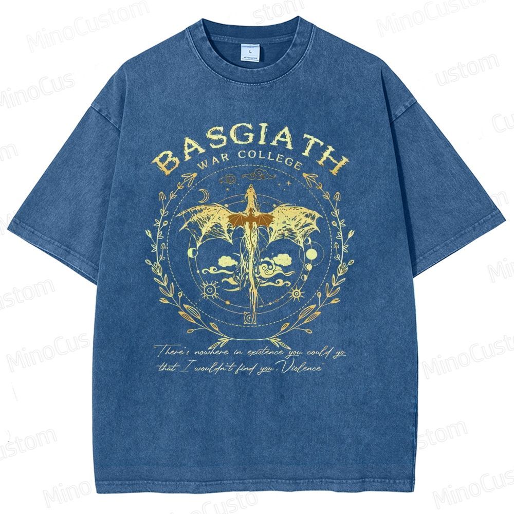 Vintage Washed Fourth Wing Basgiath War College Dragon Graphic Fantasy T - shirt