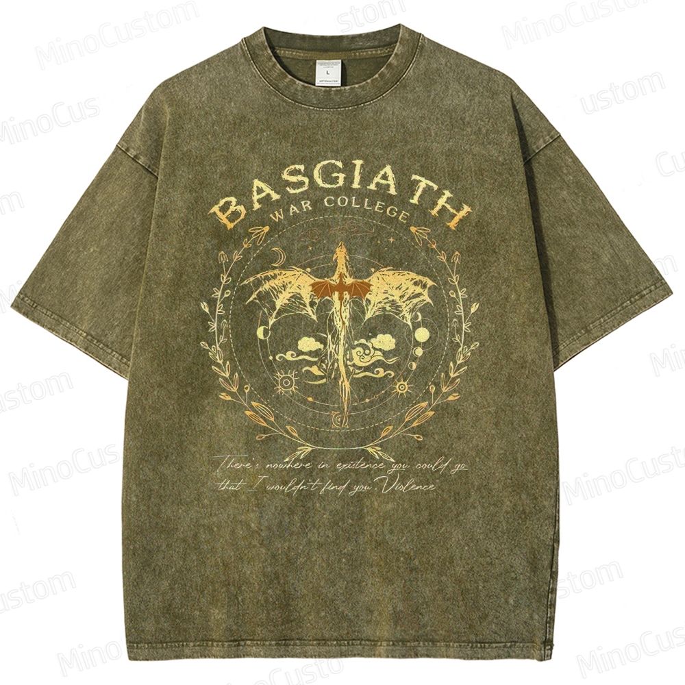 Vintage Washed Fourth Wing Basgiath War College Dragon Graphic Fantasy T - shirt