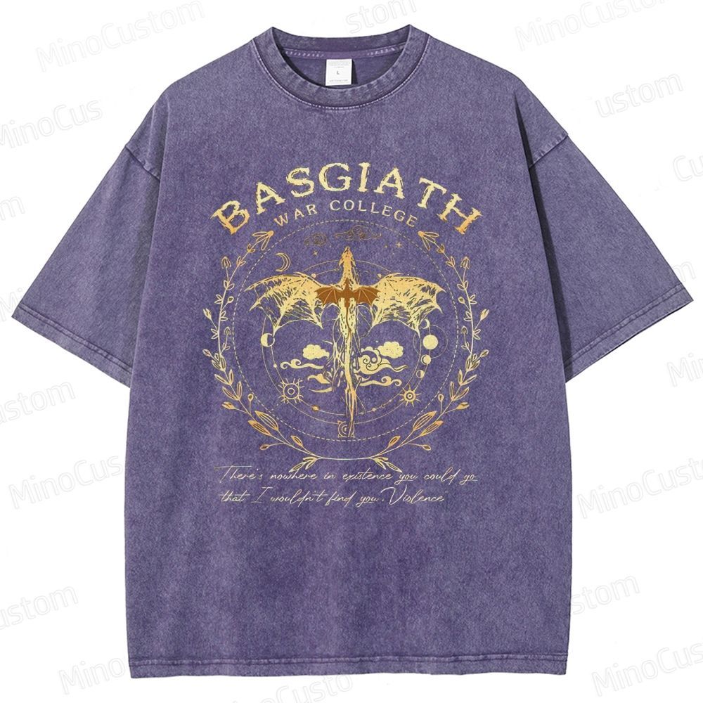 Vintage Washed Fourth Wing Basgiath War College Dragon Graphic Fantasy T - shirt