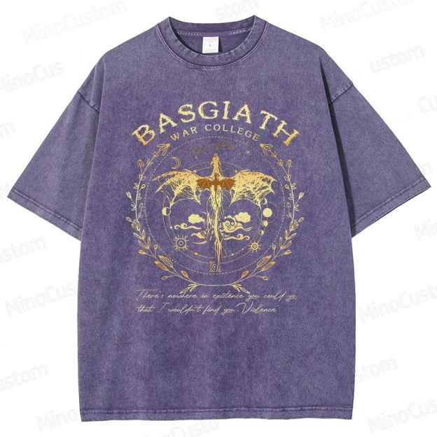 Vintage Washed Fourth Wing Basgiath War College Dragon Graphic Fantasy T - shirt