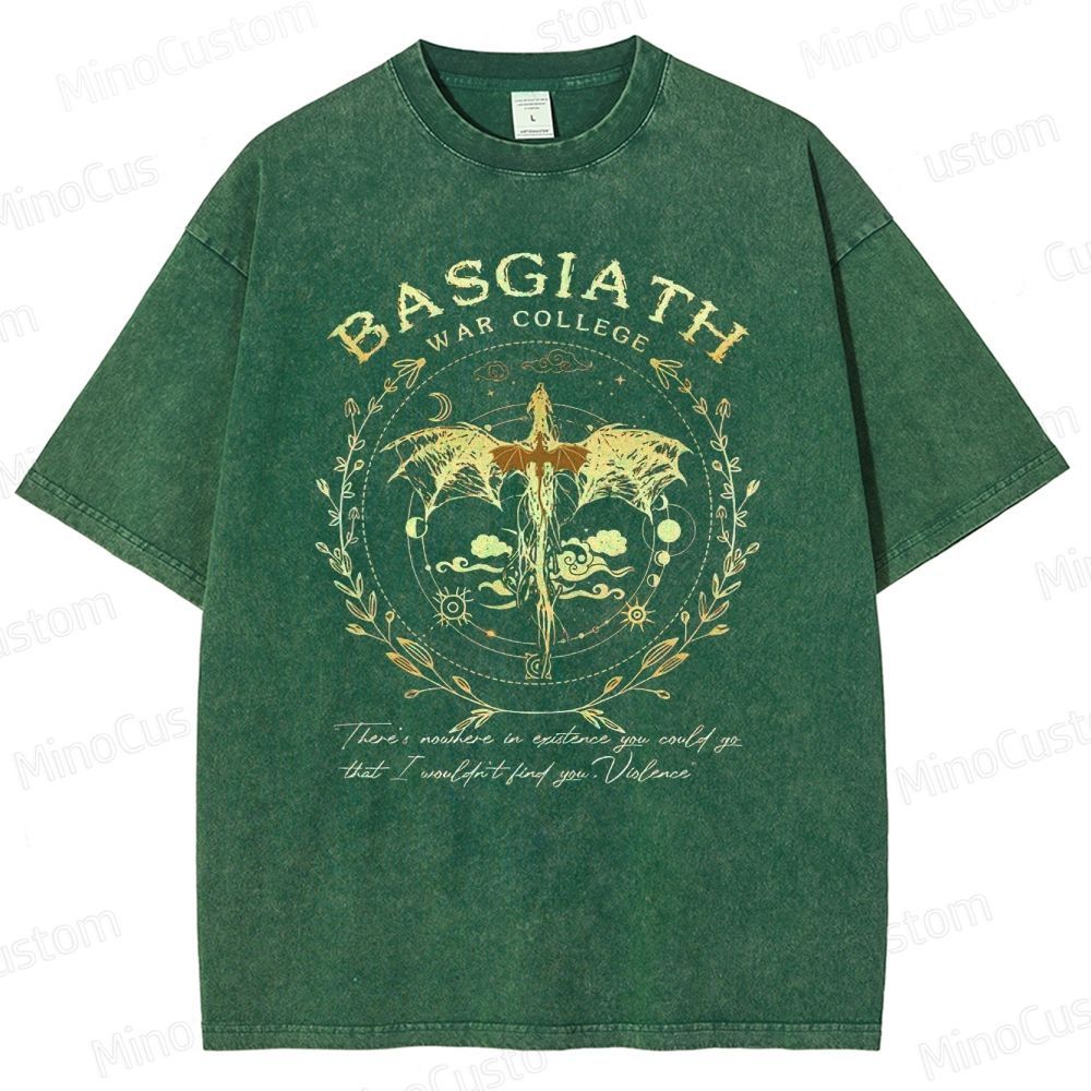 Vintage Washed Fourth Wing Basgiath War College Dragon Graphic Fantasy T - shirt