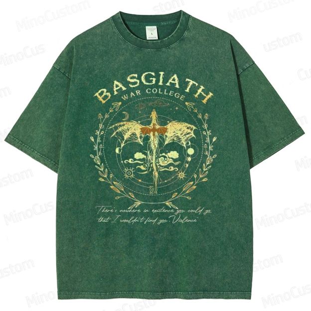 Vintage Washed Fourth Wing Basgiath War College Dragon Graphic Fantasy T - shirt
