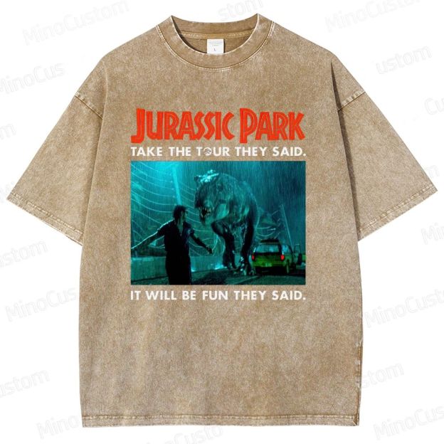 Vintage Washed Jurassic Park Graphic Sci - Fi Adventure T - shirt