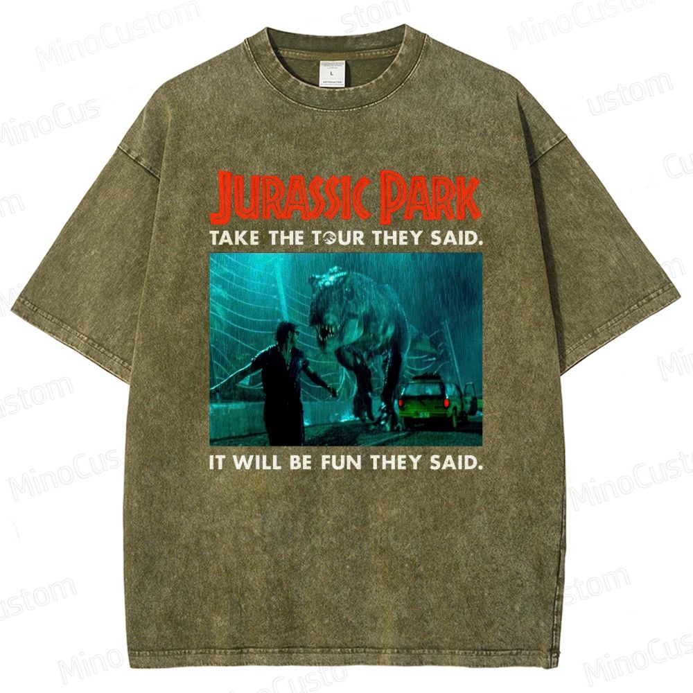 Vintage Washed Jurassic Park Graphic Sci - Fi Adventure T - shirt