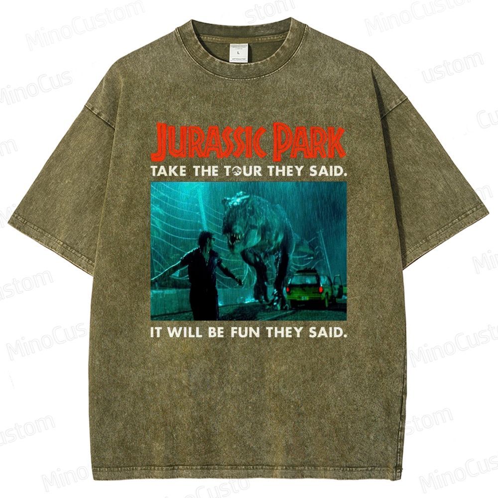 Vintage Washed Jurassic Park Graphic Sci - Fi Adventure T - shirt