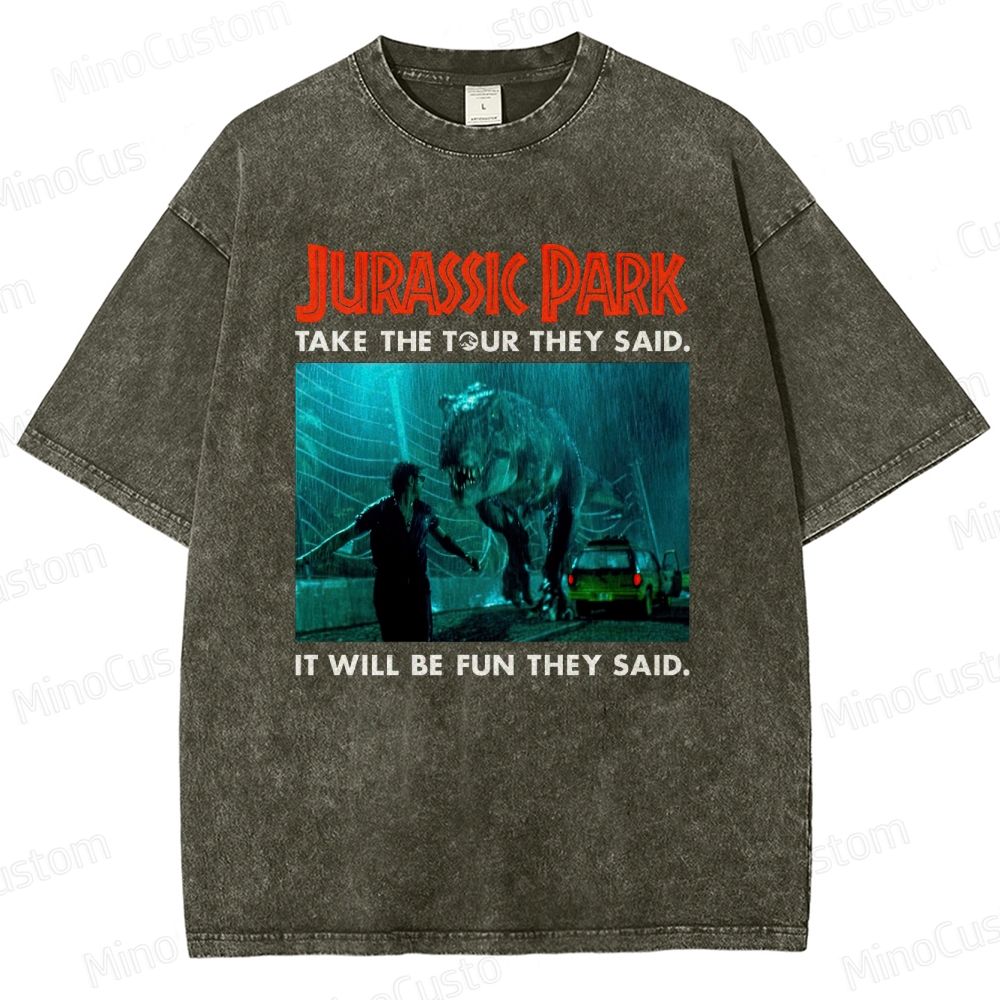 Vintage Washed Jurassic Park Graphic Sci - Fi Adventure T - shirt