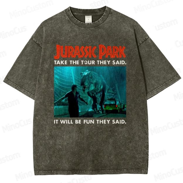 Vintage Washed Jurassic Park Graphic Sci - Fi Adventure T - shirt