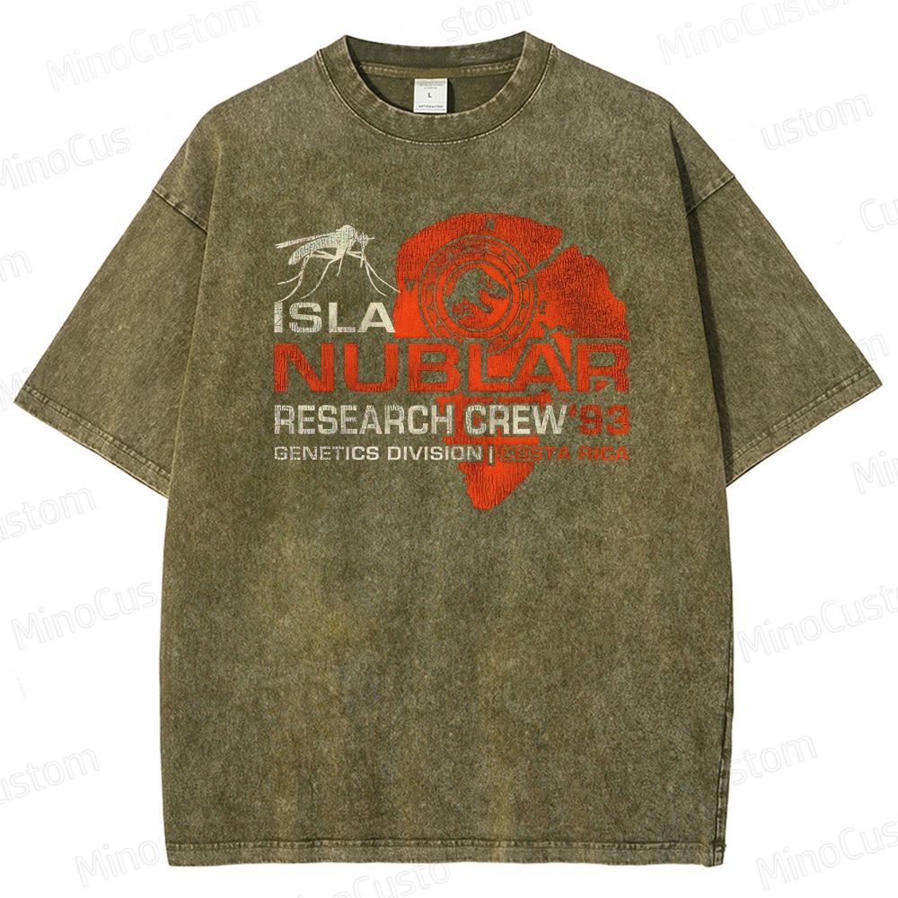 Vintage Washed Jurassic Park Isla Nublar Research Crew '93 Graphic Sci - Fi Adventure T - shirt