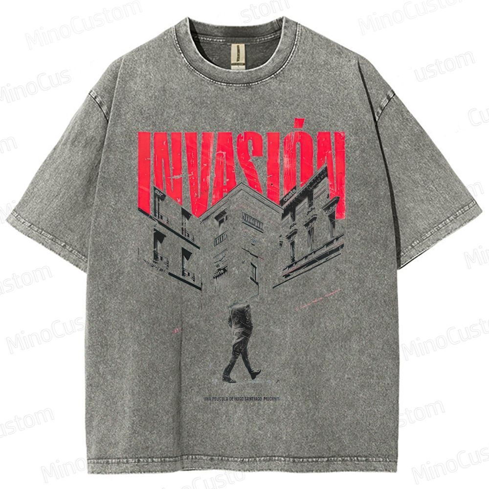 Vintage Washed Invasión Graphic Drama Thriller T - shirt