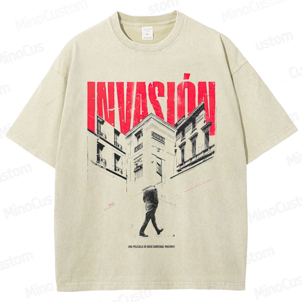 Vintage Washed Invasión Graphic Drama Thriller T - shirt