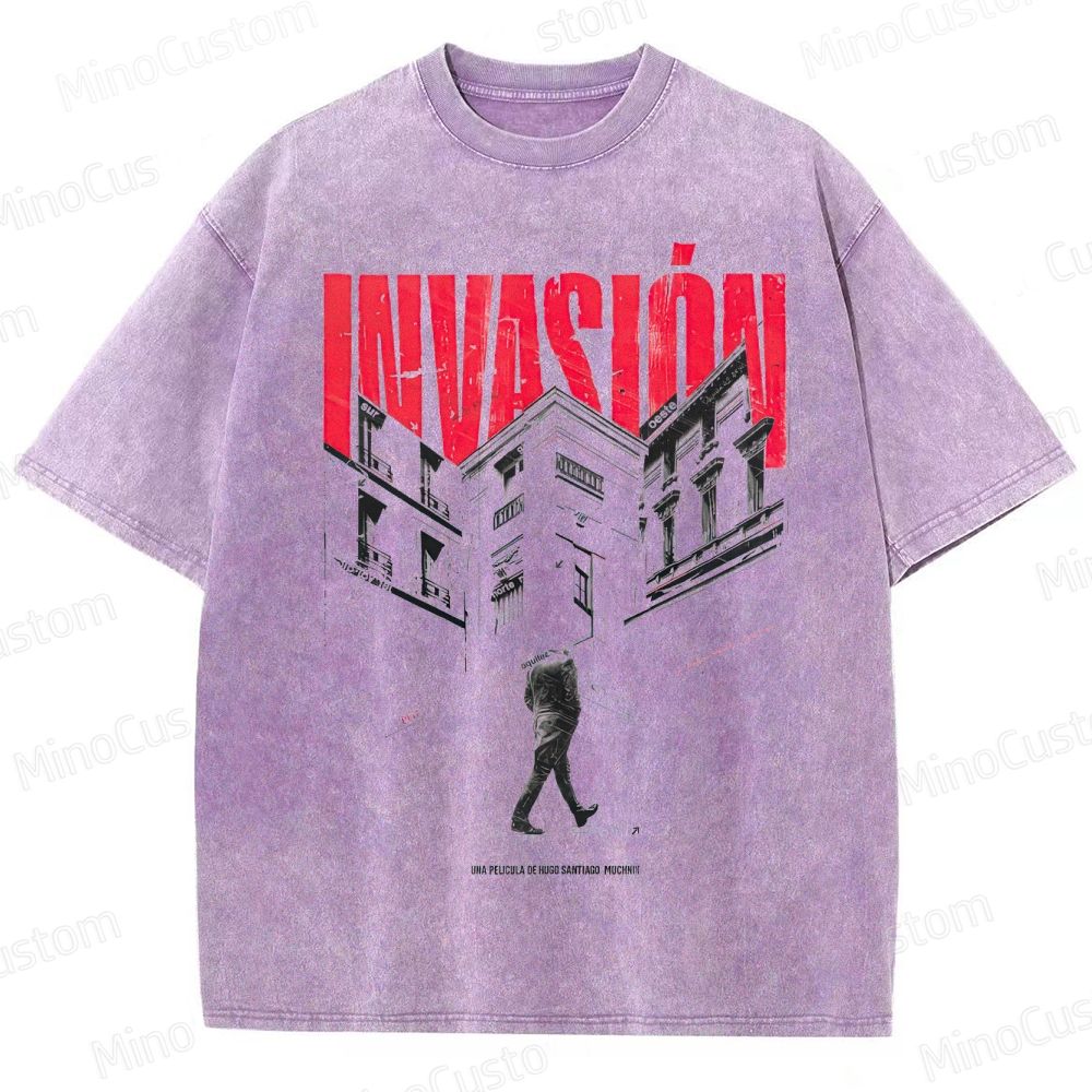 Vintage Washed Invasión Graphic Drama Thriller T - shirt
