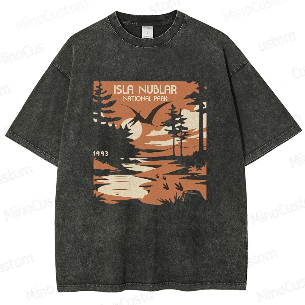 Vintage Washed Jurassic Park Isla Nublar National Park 1993 Graphic Sci - Fi Adventure T - shirt