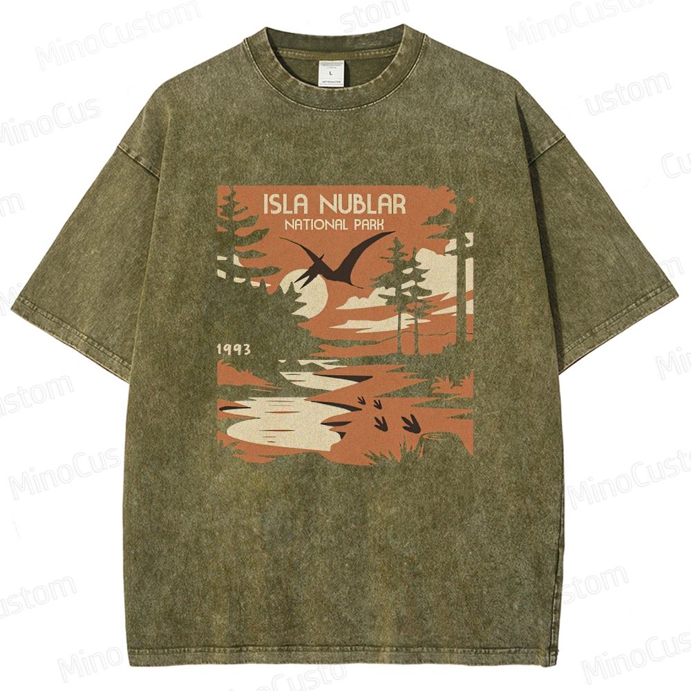 Vintage Washed Jurassic Park Isla Nublar National Park 1993 Graphic Sci - Fi Adventure T - shirt