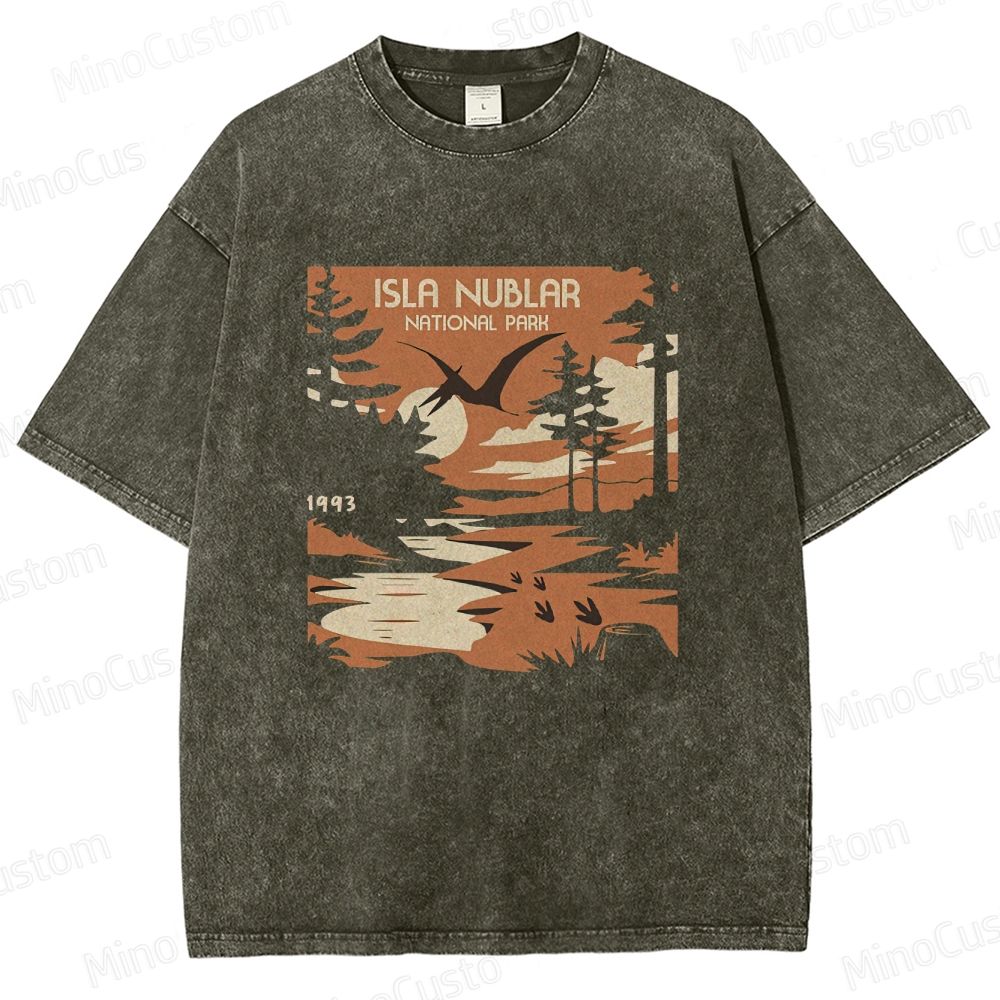 Vintage Washed Jurassic Park Isla Nublar National Park 1993 Graphic Sci - Fi Adventure T - shirt