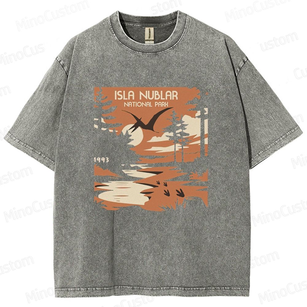 Vintage Washed Jurassic Park Isla Nublar National Park 1993 Graphic Sci - Fi Adventure T - shirt