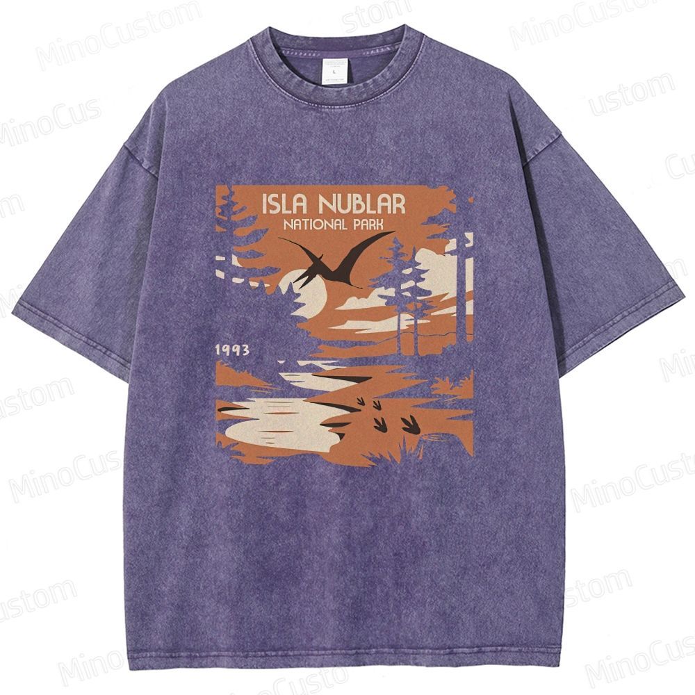 Vintage Washed Jurassic Park Isla Nublar National Park 1993 Graphic Sci - Fi Adventure T - shirt