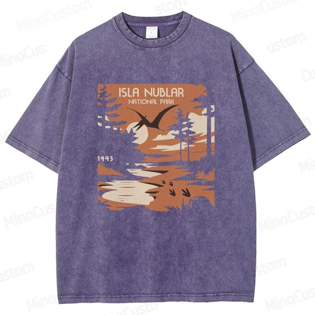 Vintage Washed Jurassic Park Isla Nublar National Park 1993 Graphic Sci - Fi Adventure T - shirt