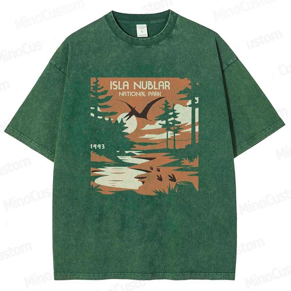 Vintage Washed Jurassic Park Isla Nublar National Park 1993 Graphic Sci - Fi Adventure T - shirt