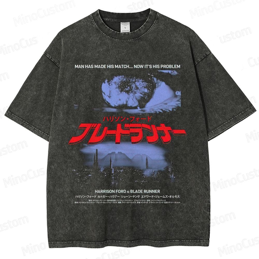 Vintage Washed Blade Runner Japanese Poster Graphic Sci - Fi Thriller T - shirt