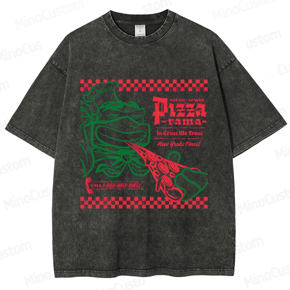 Vintage Washed Teenage Mutant Ninja Turtles Pizza Graphic Animation Action T - shirt