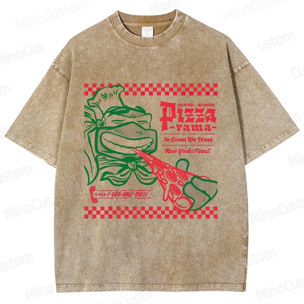 Vintage Washed Teenage Mutant Ninja Turtles Pizza Graphic Animation Action T - shirt