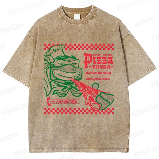 Vintage Washed Teenage Mutant Ninja Turtles Pizza Graphic Animation Action T - shirt