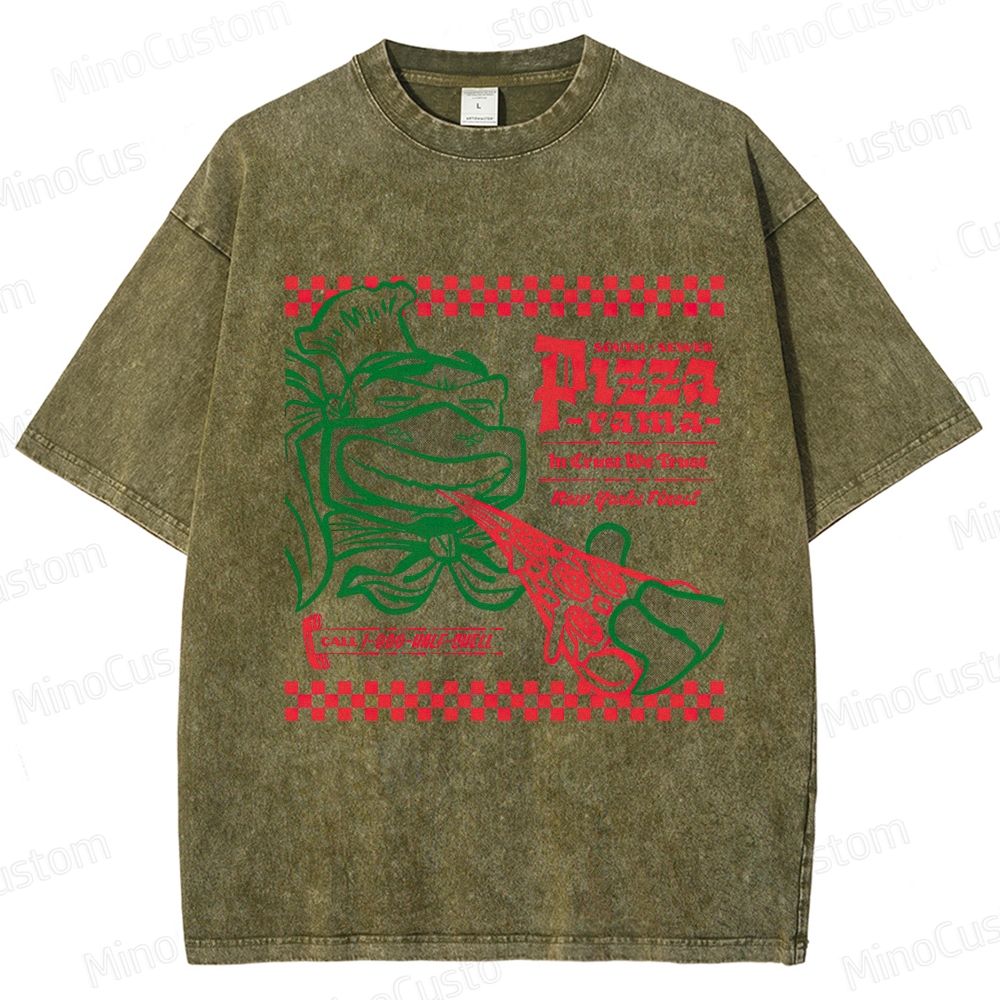 Vintage Washed Teenage Mutant Ninja Turtles Pizza Graphic Animation Action T - shirt