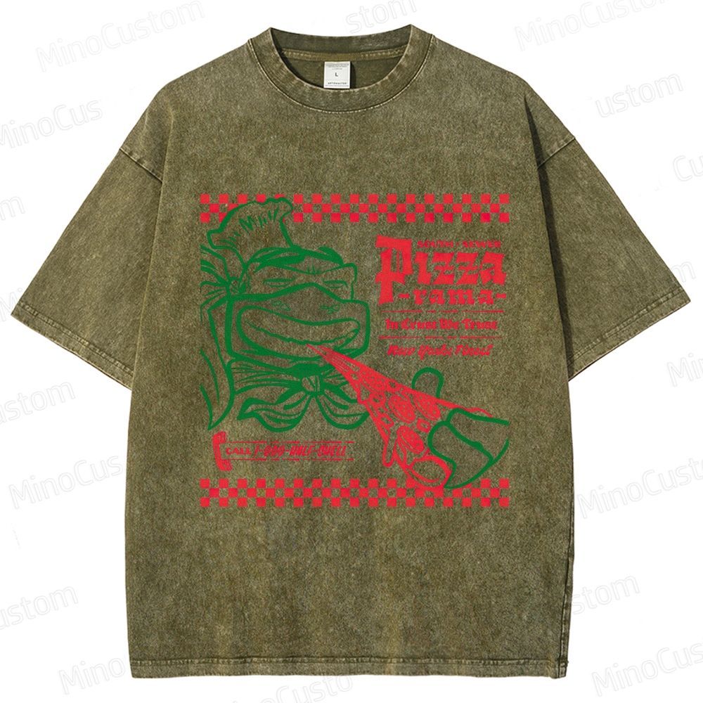 Vintage Washed Teenage Mutant Ninja Turtles Pizza Graphic Animation Action T - shirt