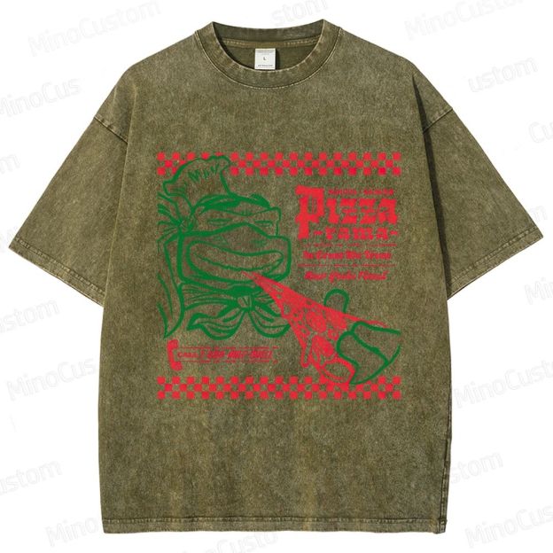 Vintage Washed Teenage Mutant Ninja Turtles Pizza Graphic Animation Action T - shirt