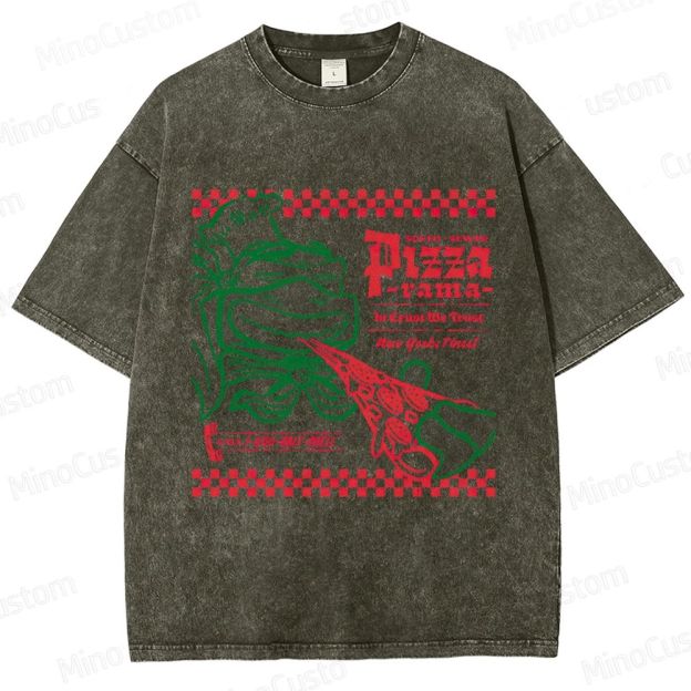 Vintage Washed Teenage Mutant Ninja Turtles Pizza Graphic Animation Action T - shirt