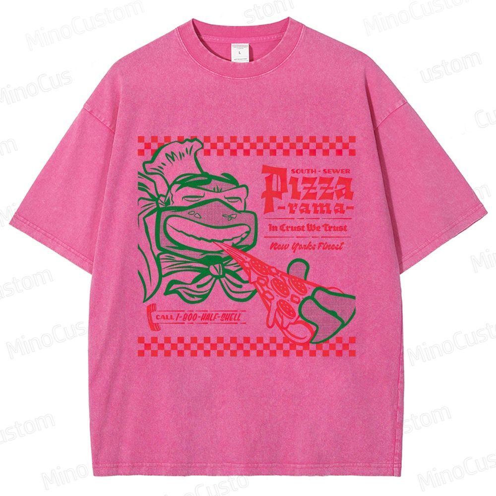 Vintage Washed Teenage Mutant Ninja Turtles Pizza Graphic Animation Action T - shirt