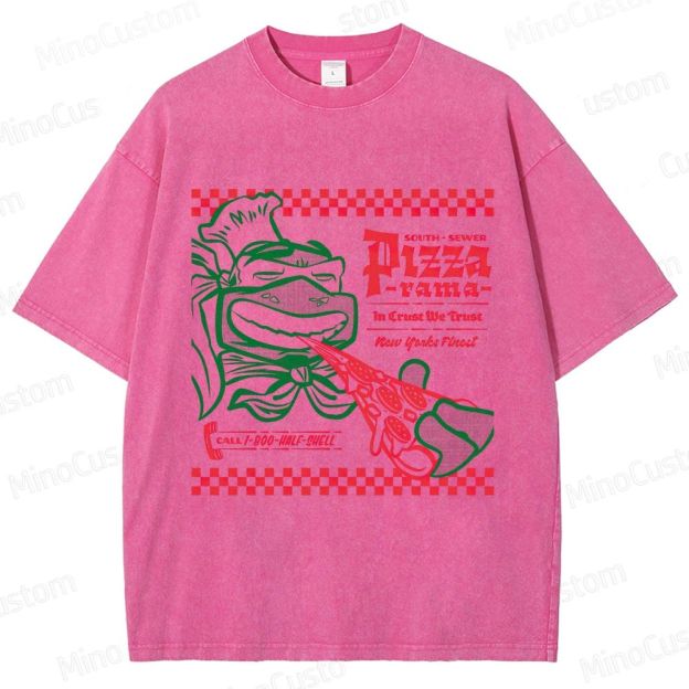 Vintage Washed Teenage Mutant Ninja Turtles Pizza Graphic Animation Action T - shirt