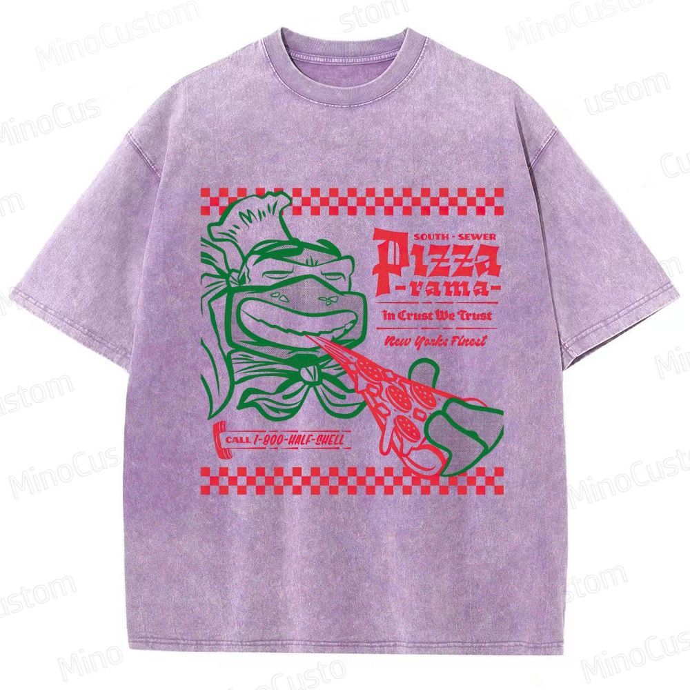 Vintage Washed Teenage Mutant Ninja Turtles Pizza Graphic Animation Action T - shirt