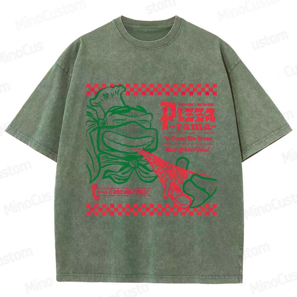 Vintage Washed Teenage Mutant Ninja Turtles Pizza Graphic Animation Action T - shirt
